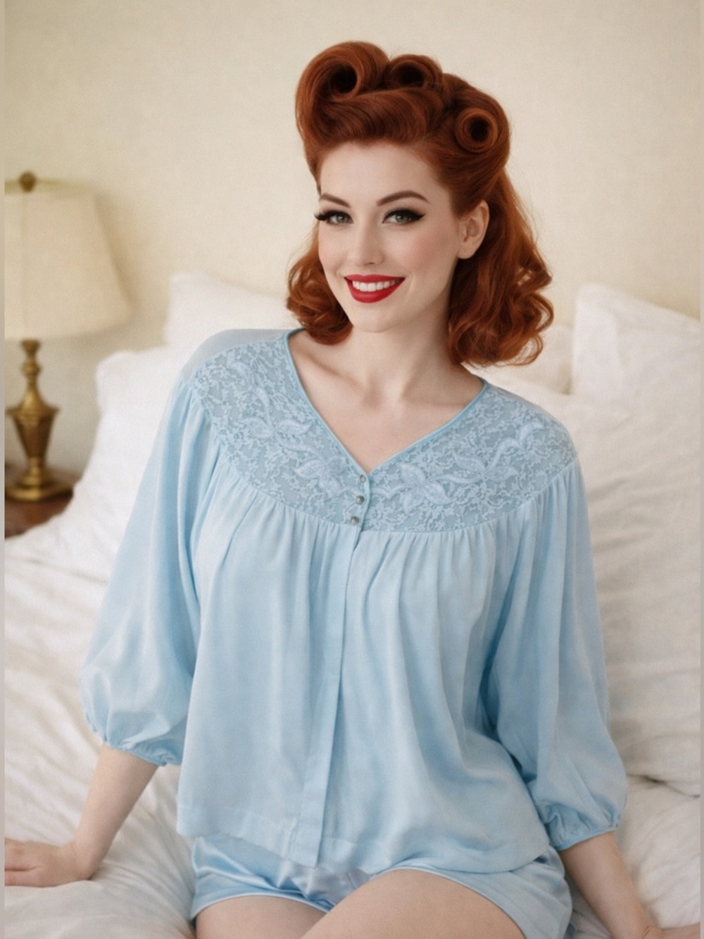 Vintage Blue Lace Bed Jacket TOP ONLY